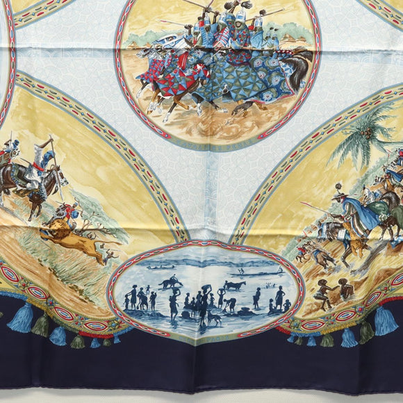 HERMES Carre 90 Scarf CAVALIERS PEULS Silk Navy Auth 117653