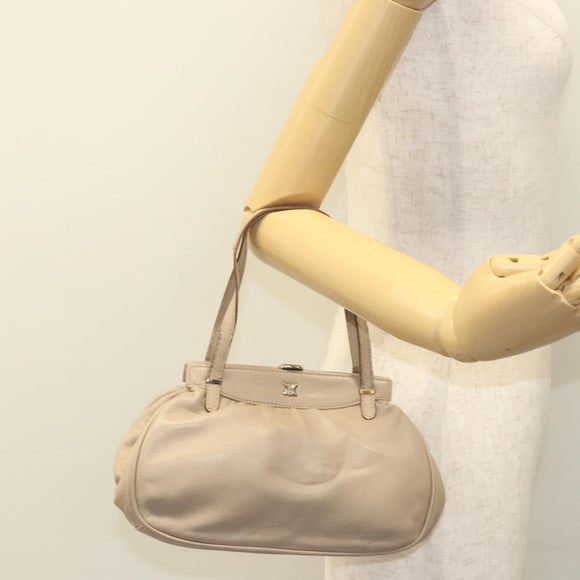 CELINE Hand Bag Leather Beige Auth 117663