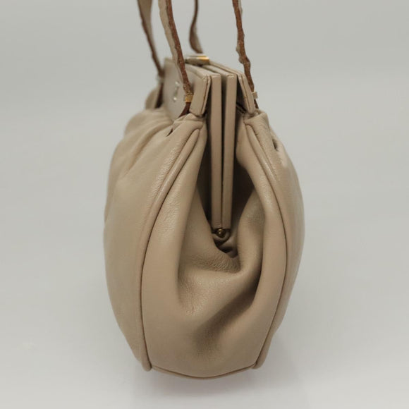 CELINE Hand Bag Leather Beige Auth 117663