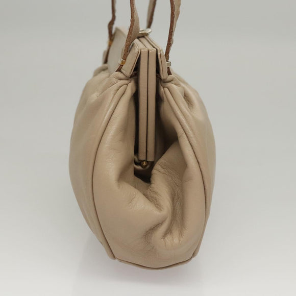 CELINE Hand Bag Leather Beige Auth 117663