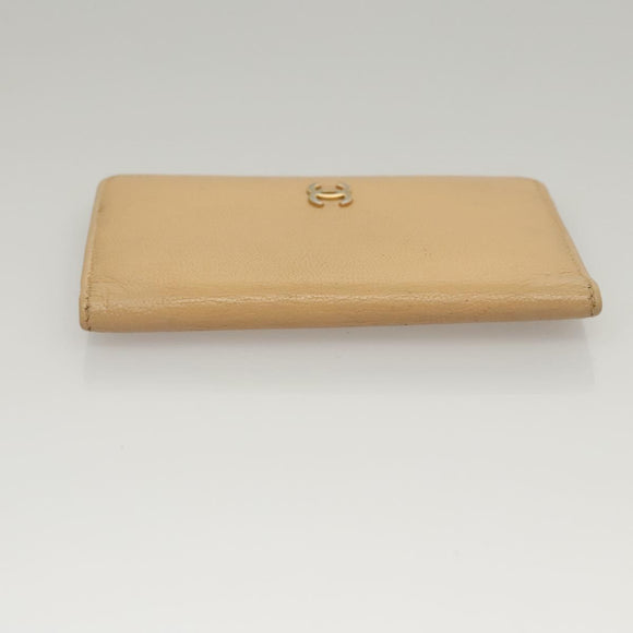 CHANEL COCO Mark Card Case Leather Beige CC Auth 117664