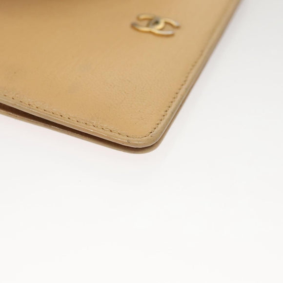 CHANEL COCO Mark Card Case Leather Beige CC Auth 117664