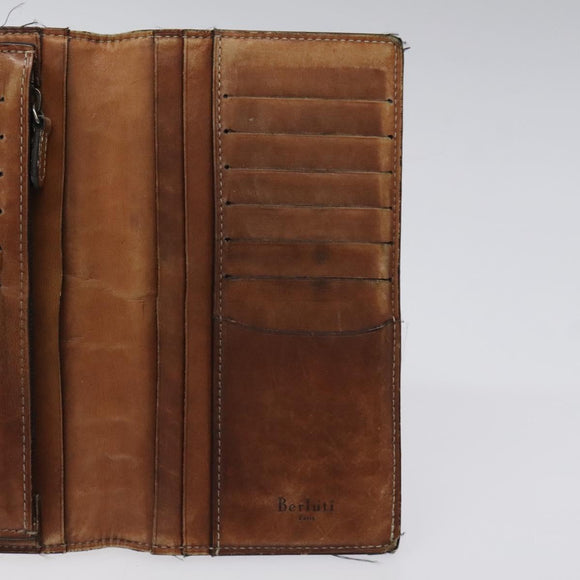 Berluti Calligraphy Long Wallet Leather Brown Auth 117665