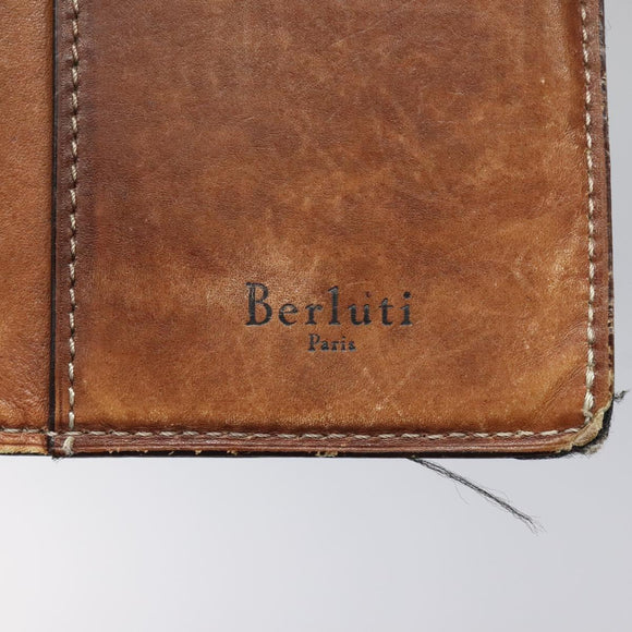 Berluti Calligraphy Long Wallet Leather Brown Auth 117665