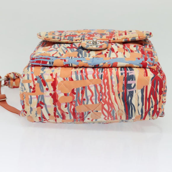CHANEL Matelasse Backpack Cotton Orange Silver CC Auth 117675