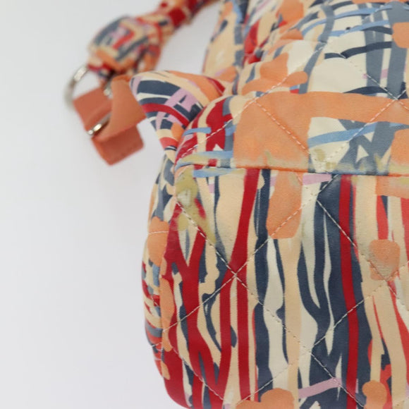 CHANEL Matelasse Backpack Cotton Orange Silver CC Auth 117675