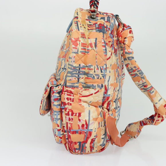 CHANEL Matelasse Backpack Cotton Orange Silver CC Auth 117675