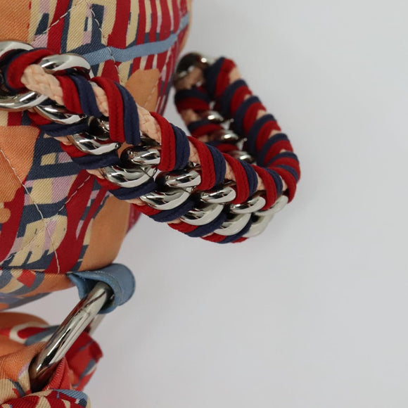 CHANEL Matelasse Backpack Cotton Orange Silver CC Auth 117675