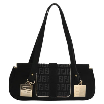FENDI Zucchino Canvas Shoulder Bag Suede Black Auth 117694 - 0