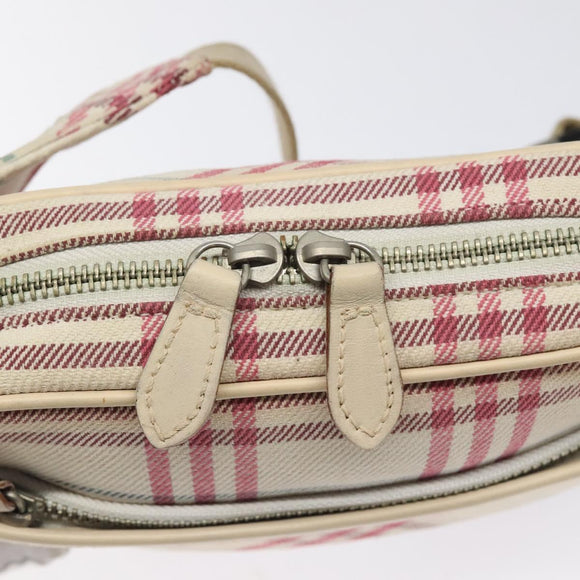 BURBERRY Nova Check Blue Label Waist bag Canvas White Pink Auth 117700