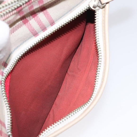BURBERRY Nova Check Blue Label Waist bag Canvas White Pink Auth 117700