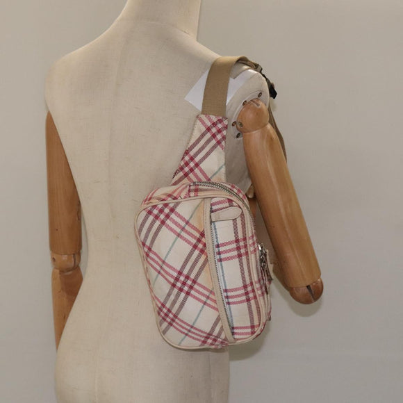 BURBERRY Nova Check Blue Label Waist bag Canvas White Pink Auth 117700