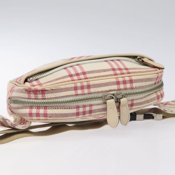 BURBERRY Nova Check Blue Label Waist bag Canvas White Pink Auth 117700