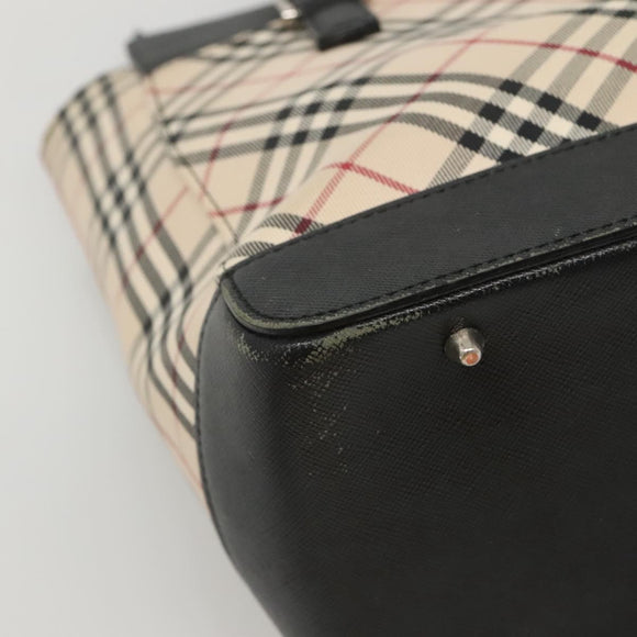 BURBERRY Nova Check Hand Bag Canvas Beige Black Auth 117701