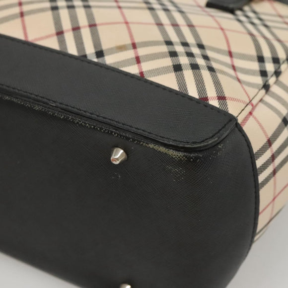 BURBERRY Nova Check Hand Bag Canvas Beige Black Auth 117701