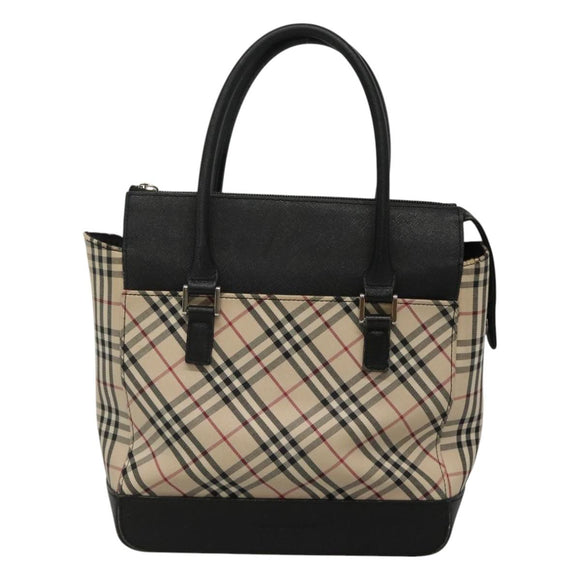 BURBERRY Nova Check Hand Bag Canvas Beige Black Auth 117701