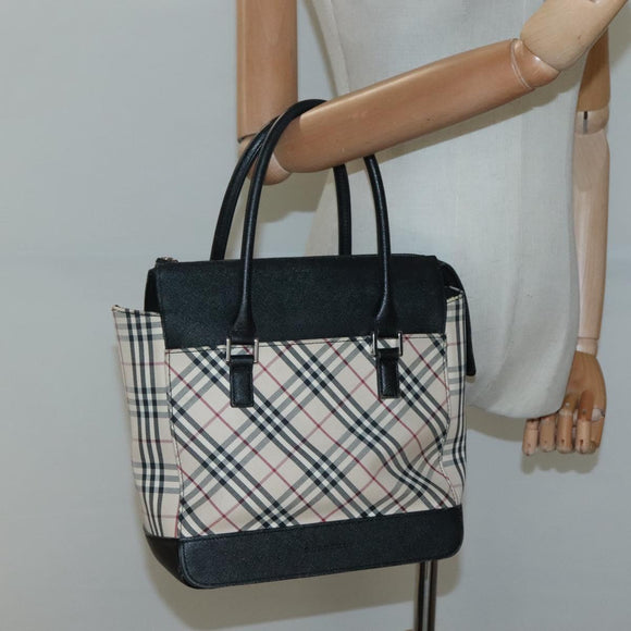 BURBERRY Nova Check Hand Bag Canvas Beige Black Auth 117701