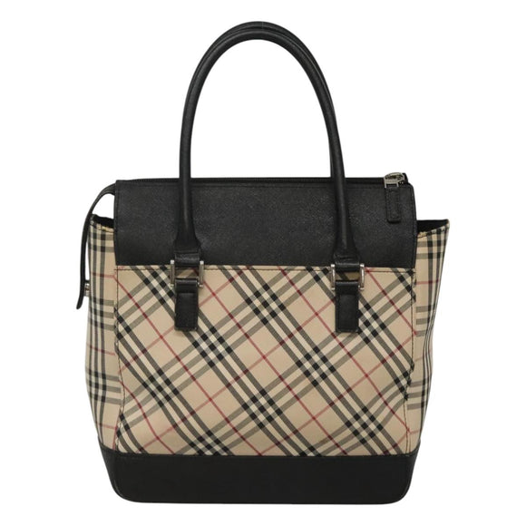 BURBERRY Nova Check Hand Bag Canvas Beige Black Auth 117701
