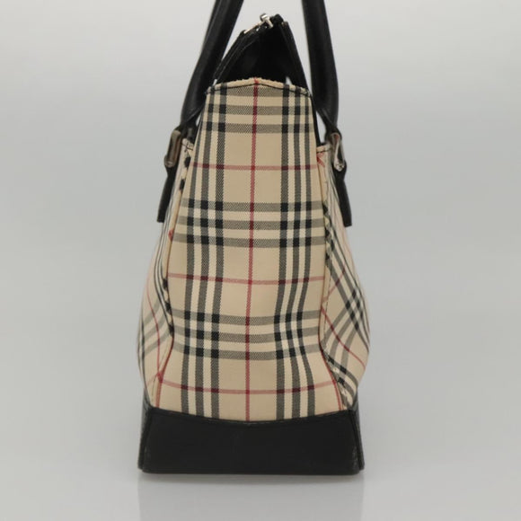 BURBERRY Nova Check Hand Bag Canvas Beige Black Auth 117701
