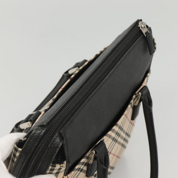 BURBERRY Nova Check Hand Bag Canvas Beige Black Auth 117701