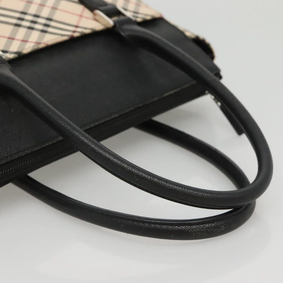 BURBERRY Nova Check Hand Bag Canvas Beige Black Auth 117701