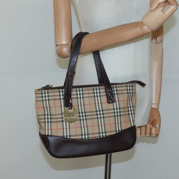 BURBERRY Nova Check Hand Bag Canvas Beige Brown Auth 117714