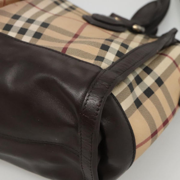 BURBERRY Nova Check Hand Bag PVC Leather 2way Beige Brown Auth 117724