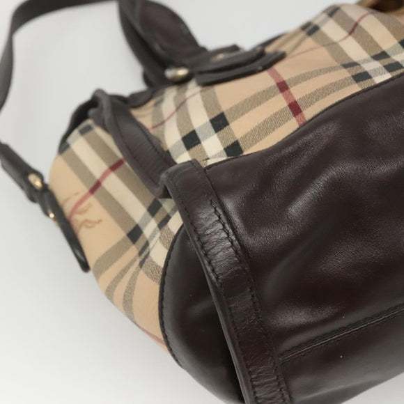 BURBERRY Nova Check Hand Bag PVC Leather 2way Beige Brown Auth 117724