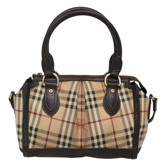 BURBERRY Nova Check Hand Bag PVC Leather 2way Beige Brown Auth 117724