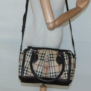 BURBERRY Nova Check Hand Bag PVC Leather 2way Beige Brown Auth 117724-22