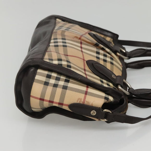BURBERRY Nova Check Hand Bag PVC Leather 2way Beige Brown Auth 117724