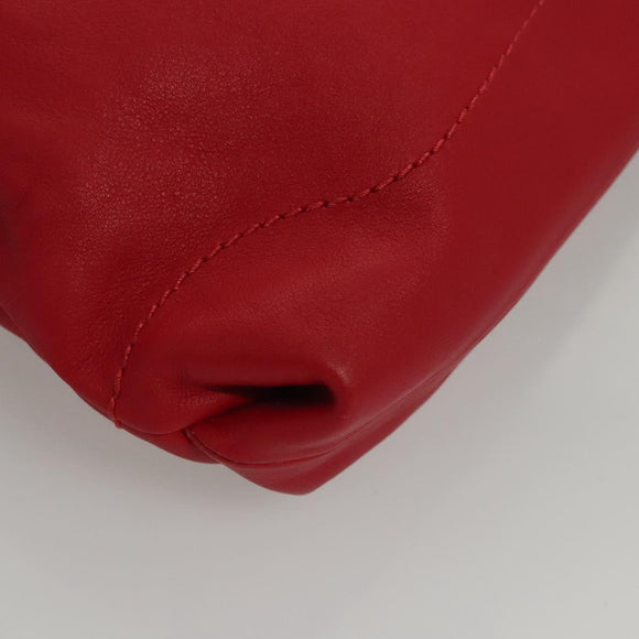 Salvatore Ferragamo Gancini Chain Shoulder Bag Leather Red Gold Auth 117738