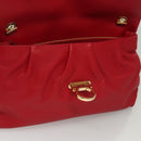 Salvatore Ferragamo Gancini Chain Shoulder Bag Leather Red Gold Auth 117738-19