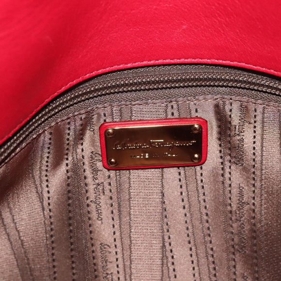 Salvatore Ferragamo Gancini Chain Shoulder Bag Leather Red Gold Auth 117738