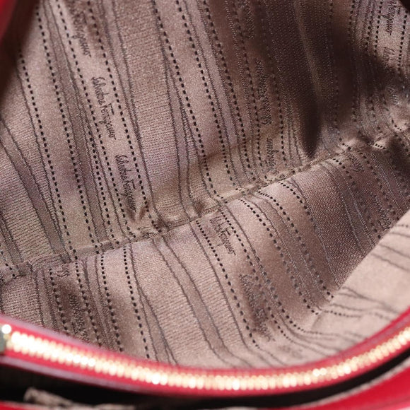 Salvatore Ferragamo Gancini Chain Shoulder Bag Leather Red Gold Auth 117738