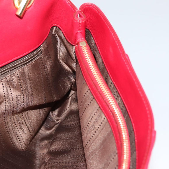 Salvatore Ferragamo Gancini Chain Shoulder Bag Leather Red Gold Auth 117738