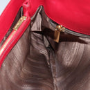 Salvatore Ferragamo Gancini Chain Shoulder Bag Leather Red Gold Auth 117738-22