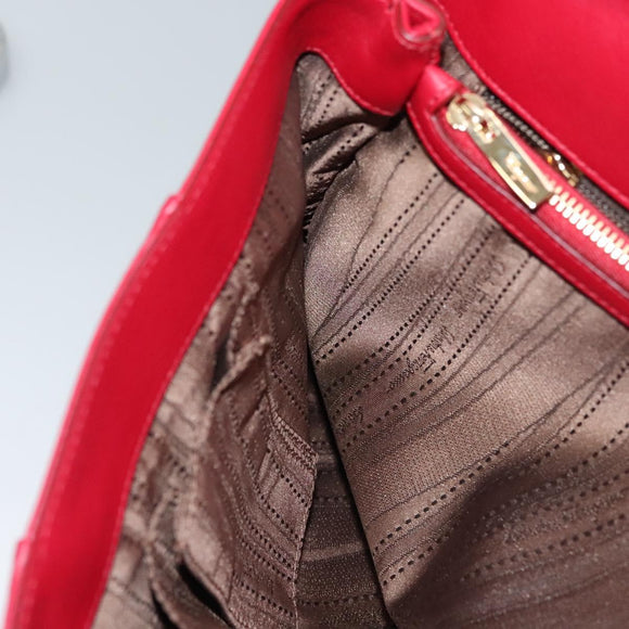 Salvatore Ferragamo Gancini Chain Shoulder Bag Leather Red Gold Auth 117738