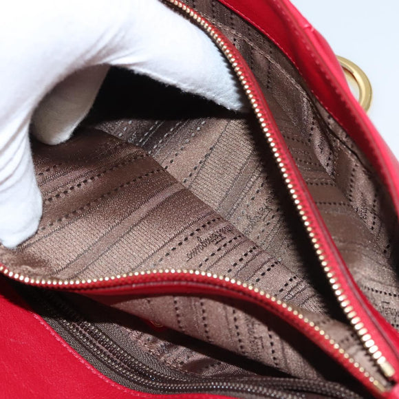 Salvatore Ferragamo Gancini Chain Shoulder Bag Leather Red Gold Auth 117738