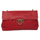 Salvatore Ferragamo Gancini Chain Shoulder Bag Leather Red Gold Auth 117738-13