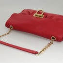 Salvatore Ferragamo Gancini Chain Shoulder Bag Leather Red Gold Auth 117738-6