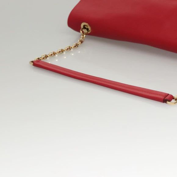 Salvatore Ferragamo Gancini Chain Shoulder Bag Leather Red Gold Auth 117738