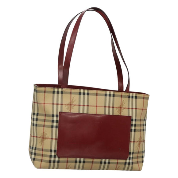 BURBERRY Nova Check Tote Bag PVC Beige Silver Auth 117740