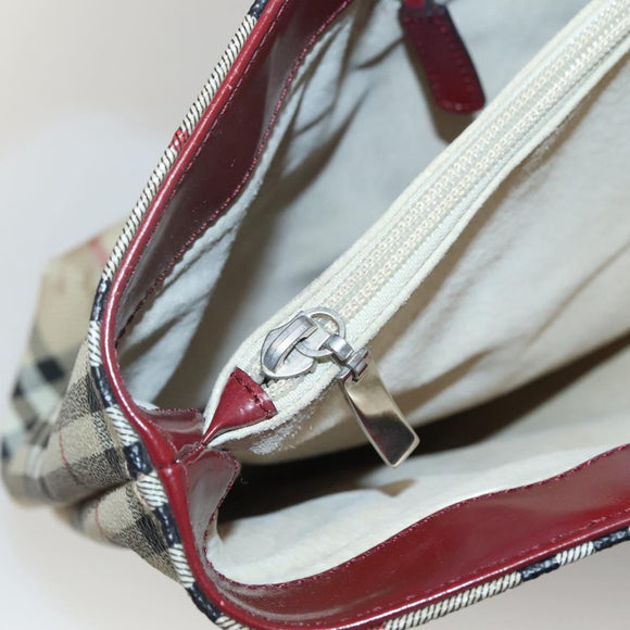 BURBERRY Nova Check Tote Bag PVC Beige Silver Auth 117740