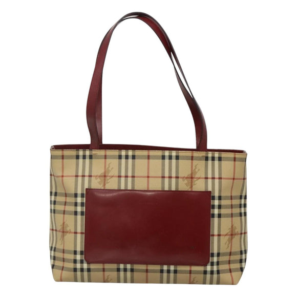 BURBERRY Nova Check Tote Bag PVC Beige Silver Auth 117740