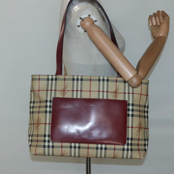 BURBERRY Nova Check Tote Bag PVC Beige Silver Auth 117740