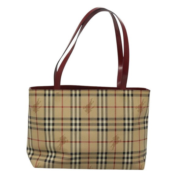 BURBERRY Nova Check Tote Bag PVC Beige Silver Auth 117740