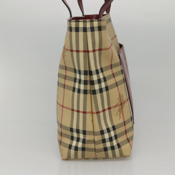 BURBERRY Nova Check Tote Bag PVC Beige Silver Auth 117740