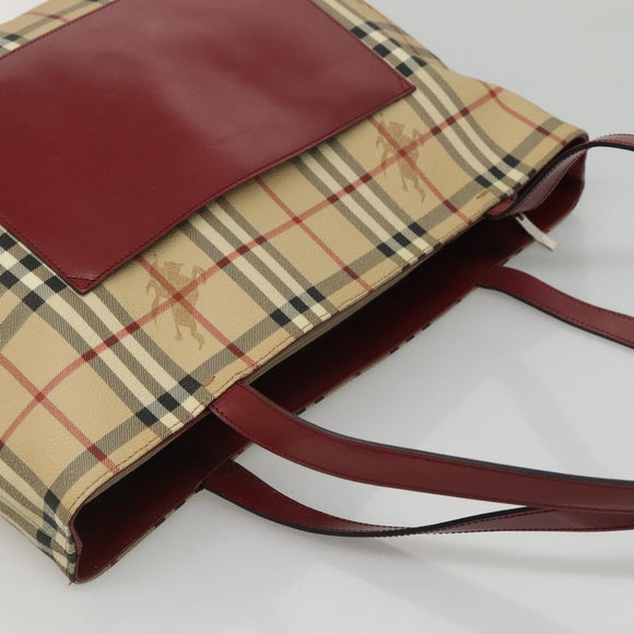 BURBERRY Nova Check Tote Bag PVC Beige Silver Auth 117740