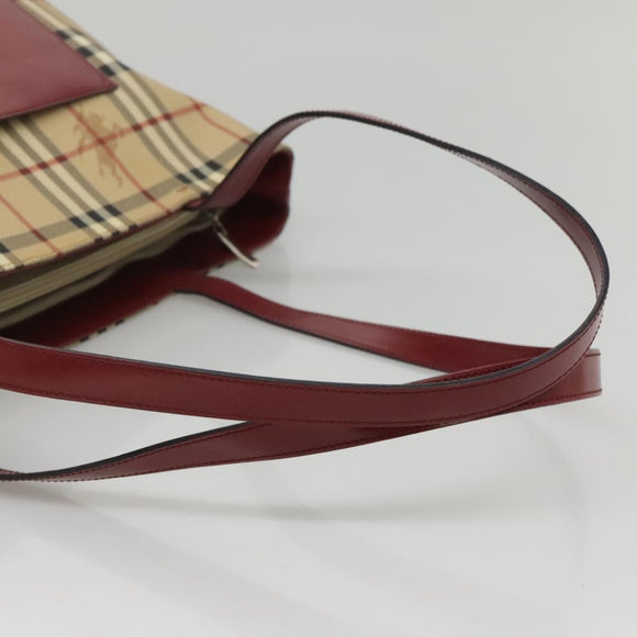 BURBERRY Nova Check Tote Bag PVC Beige Silver Auth 117740